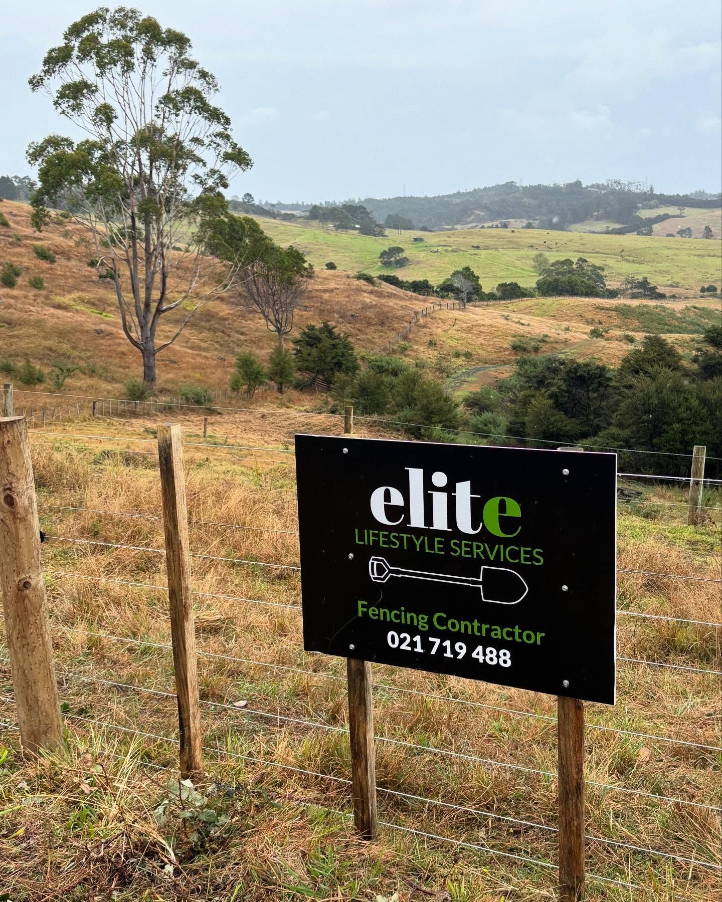Elite Lifestyle Services site sign on a new fence line in Rodney hill country